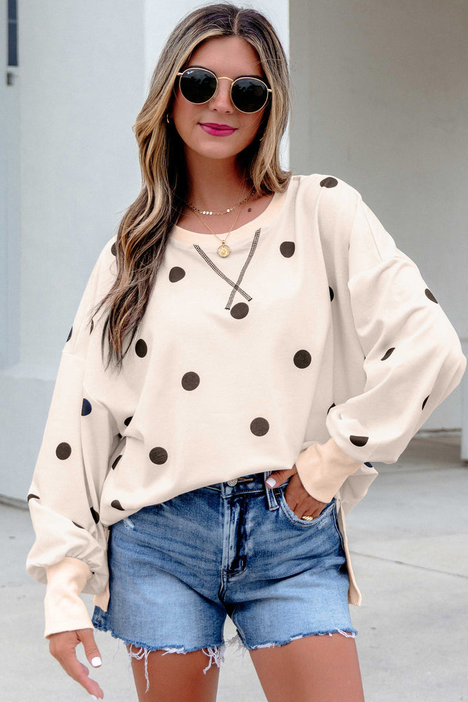 Beige polka dot pullover top view 10