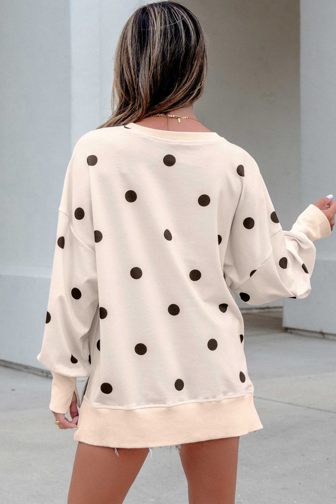 Beige polka dot pullover top view 11