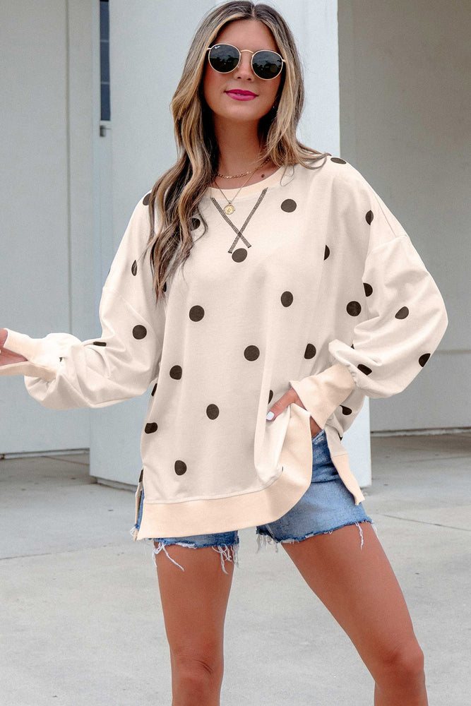 Beige polka dot pullover top view 13