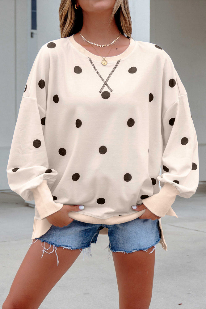 Beige polka dot pullover top view 16