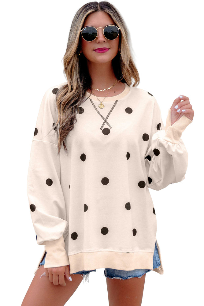 Beige polka dot pullover top view 17