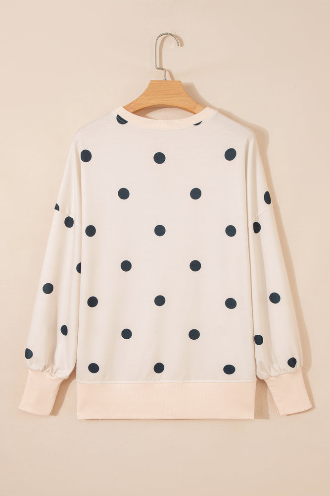 Beige polka dot pullover top view 2