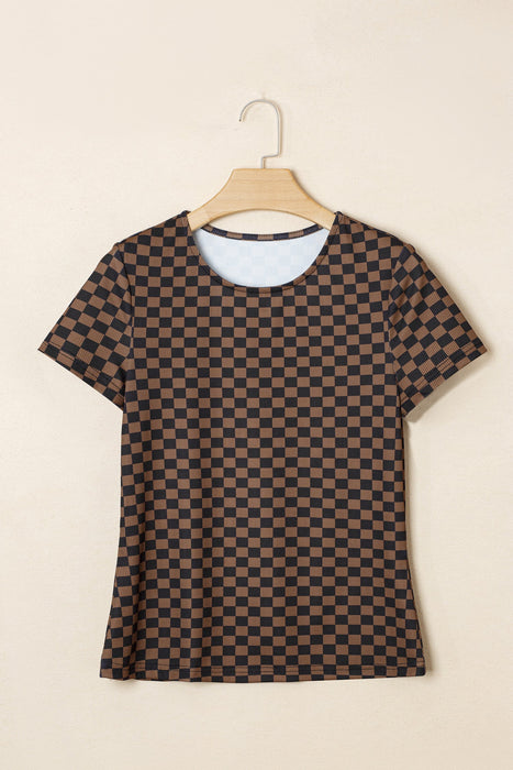 Black Checkerboard Round Neck Summer T Shirt Dear lover