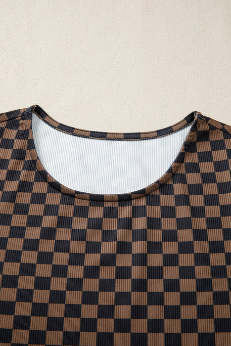 Black Checkerboard Round Neck Summer T Shirt Dear lover