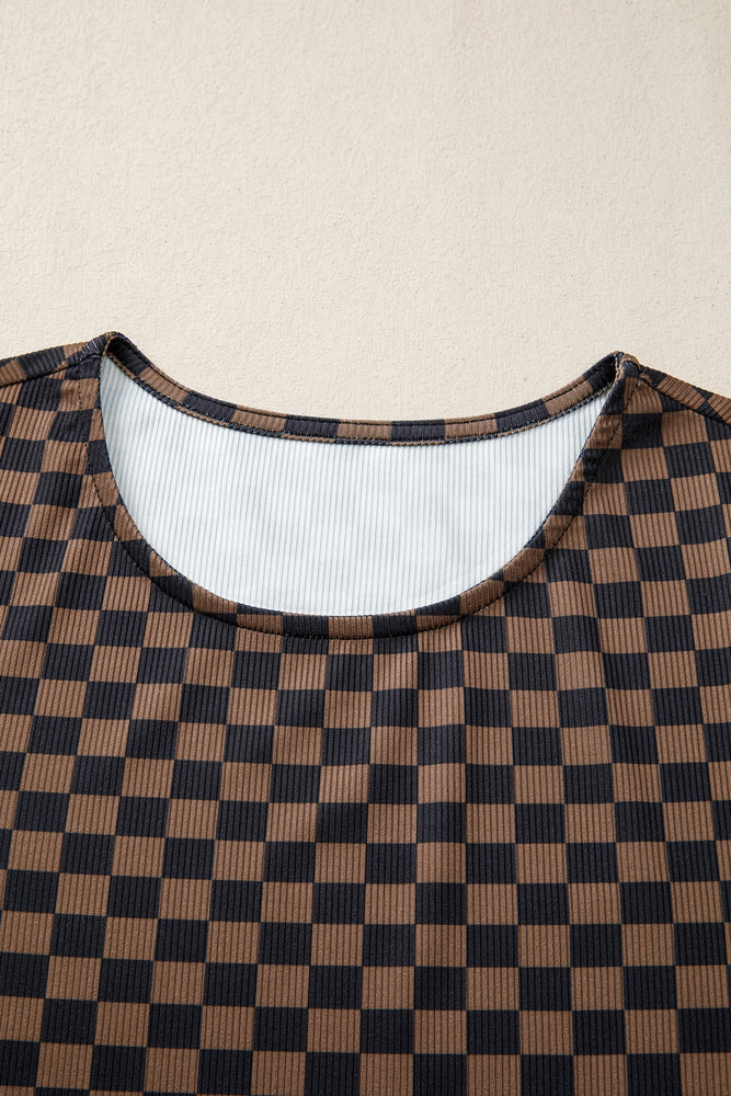 Black Checkerboard Round Neck Summer T Shirt Dear lover