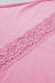 Pink Mineral Wash Lace Patchwork Notched Neck Raw Cut Tee Dear lover