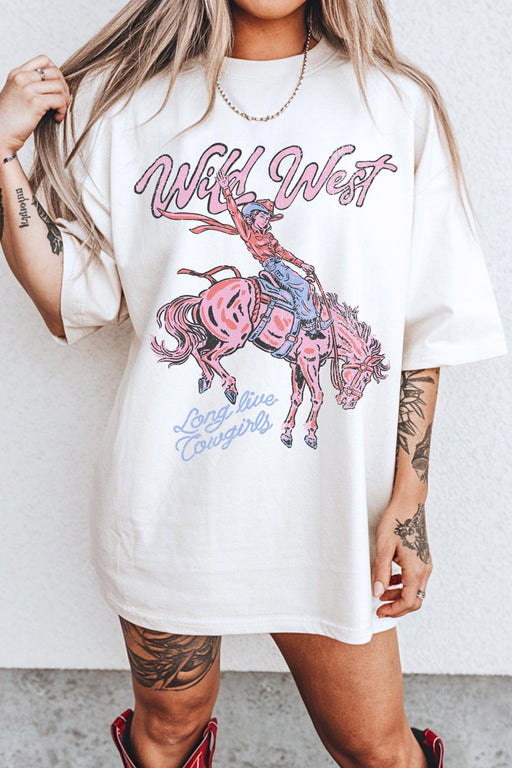 White Wild West Cowgirl Rodeo Graphic Tunic Tee Dear lover