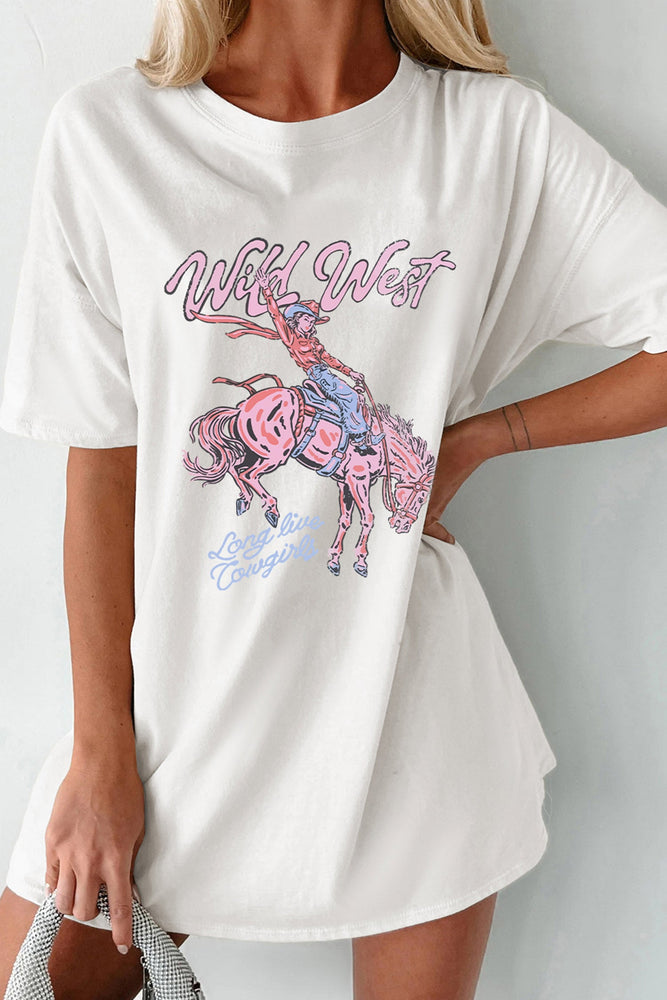 White Wild West Cowgirl Rodeo Graphic Tunic Tee Dear lover