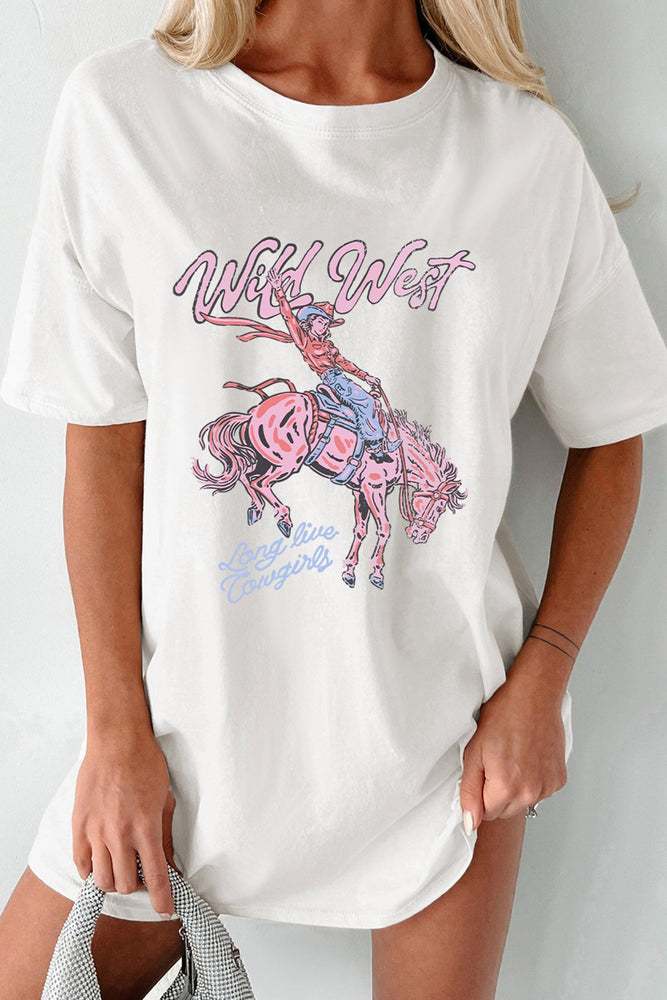 White Wild West Cowgirl Rodeo Graphic Tunic Tee Dear lover