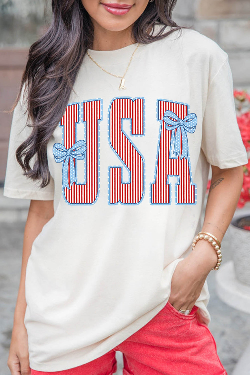 White USA Patriotic Letter Print Summer Casual T Shirt