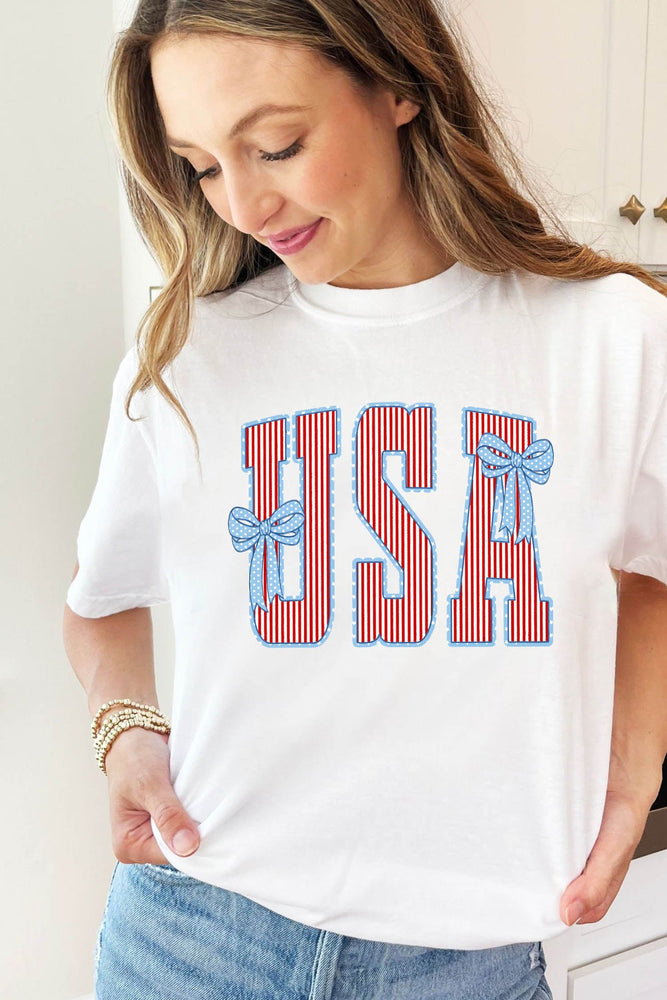 White USA Patriotic Letter Print Summer Casual T Shirt Dear lover