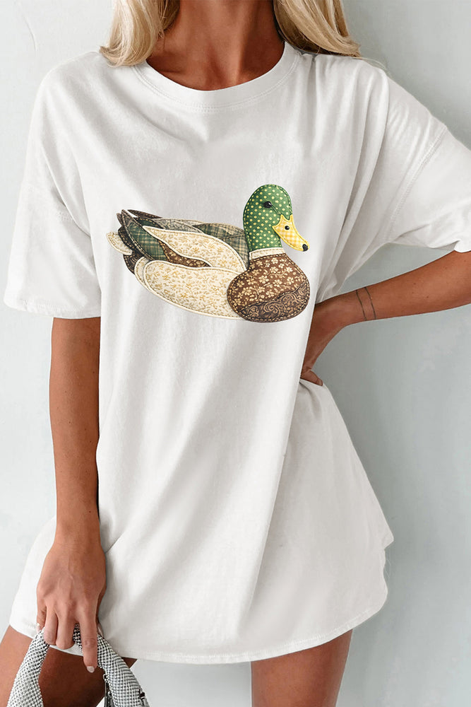 White bohemian mallard duck graphic T-shirt view 2