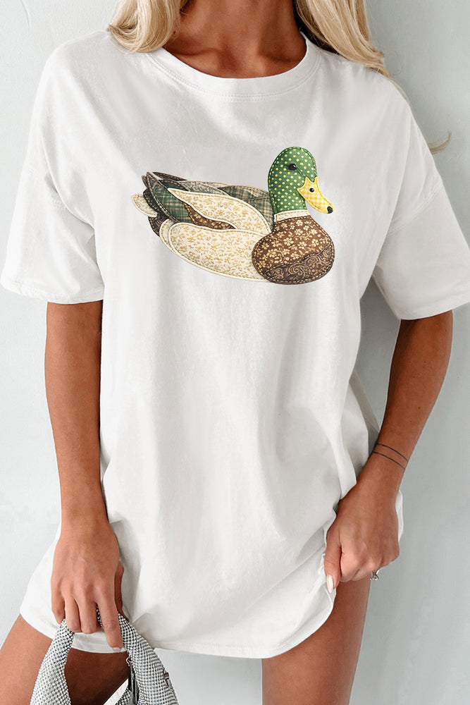 White bohemian mallard duck graphic T-shirt view 4