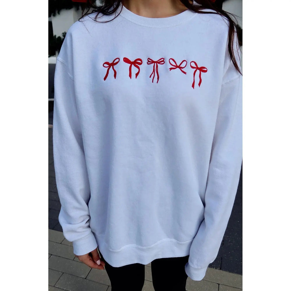 Red Bow Embroidery Sweatshirt Dear lover