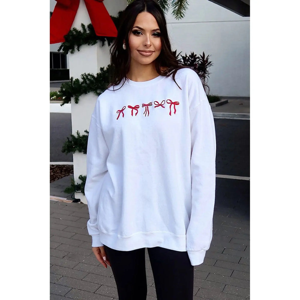 Red Bow Embroidery Sweatshirt Dear lover