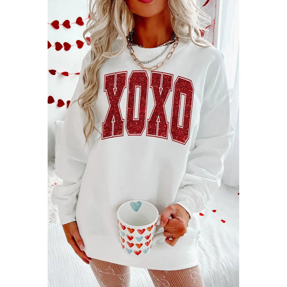 White Glitter XOXO Crewneck Pullover Dear lover