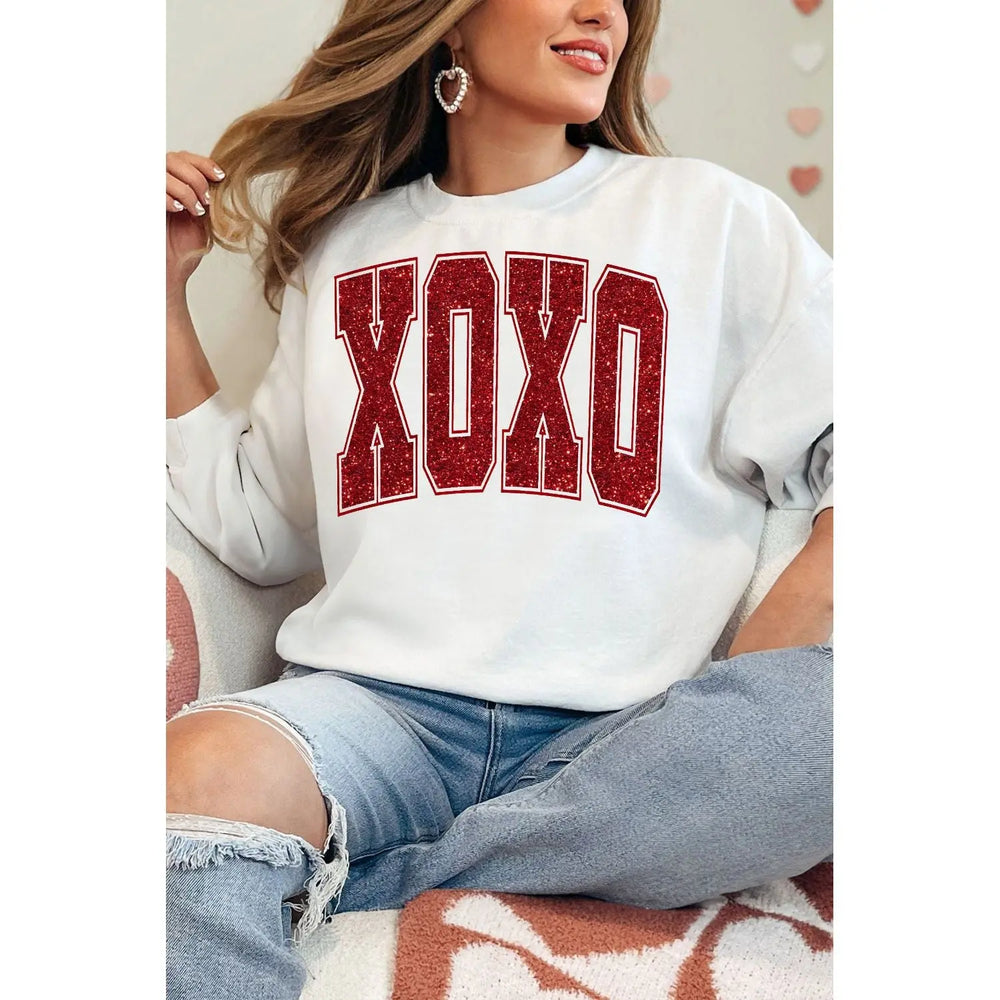 White Glitter XOXO Crewneck Pullover Dear lover