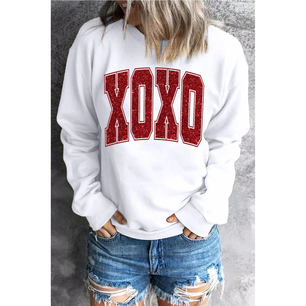 White Glitter XOXO Crewneck Pullover Dear lover