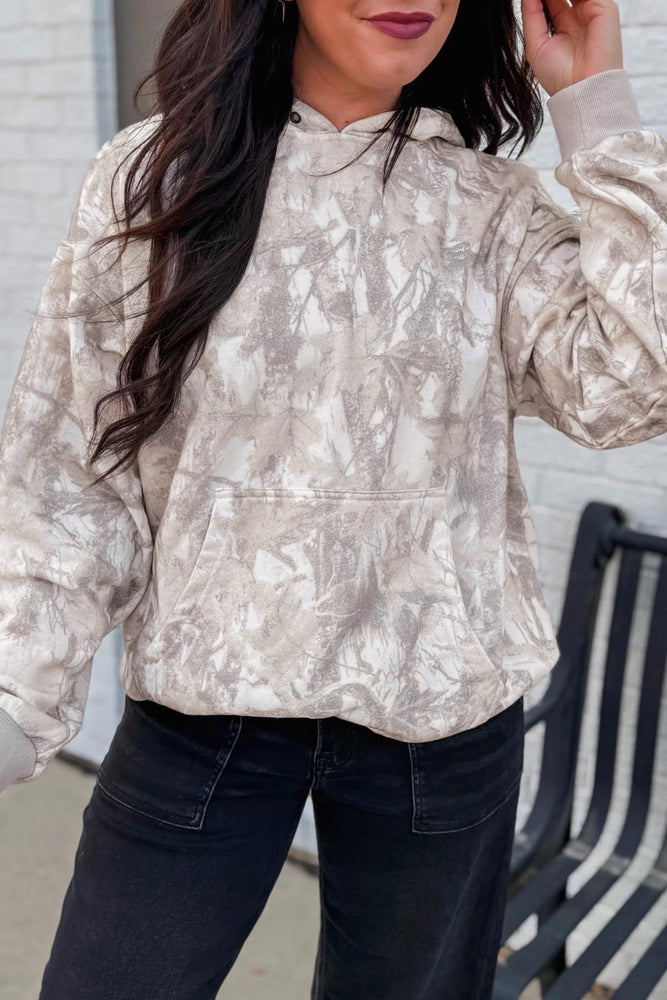 Gray abstract print hoodie view 1