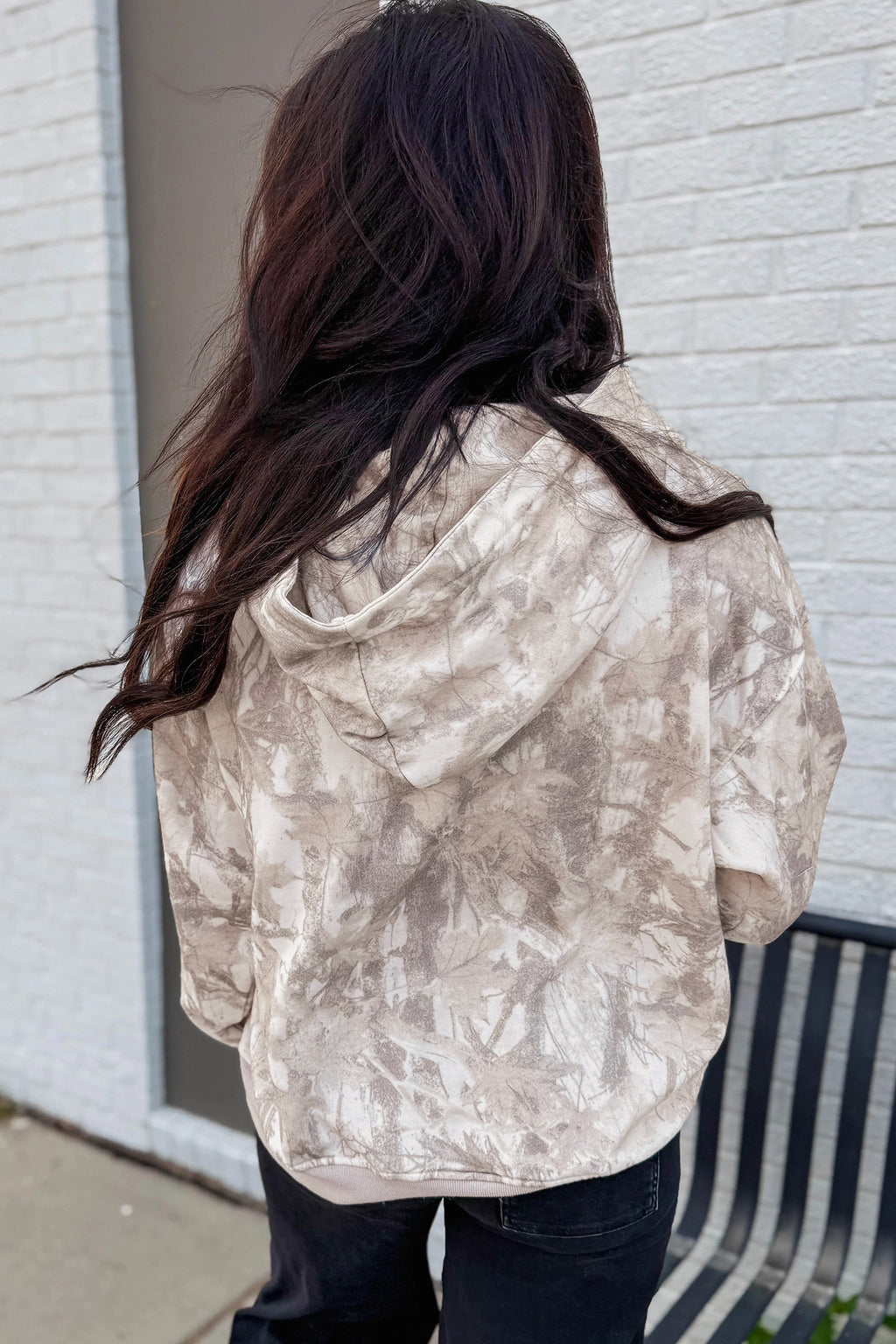 Gray Abstract Print Long Sleeve Hoodie