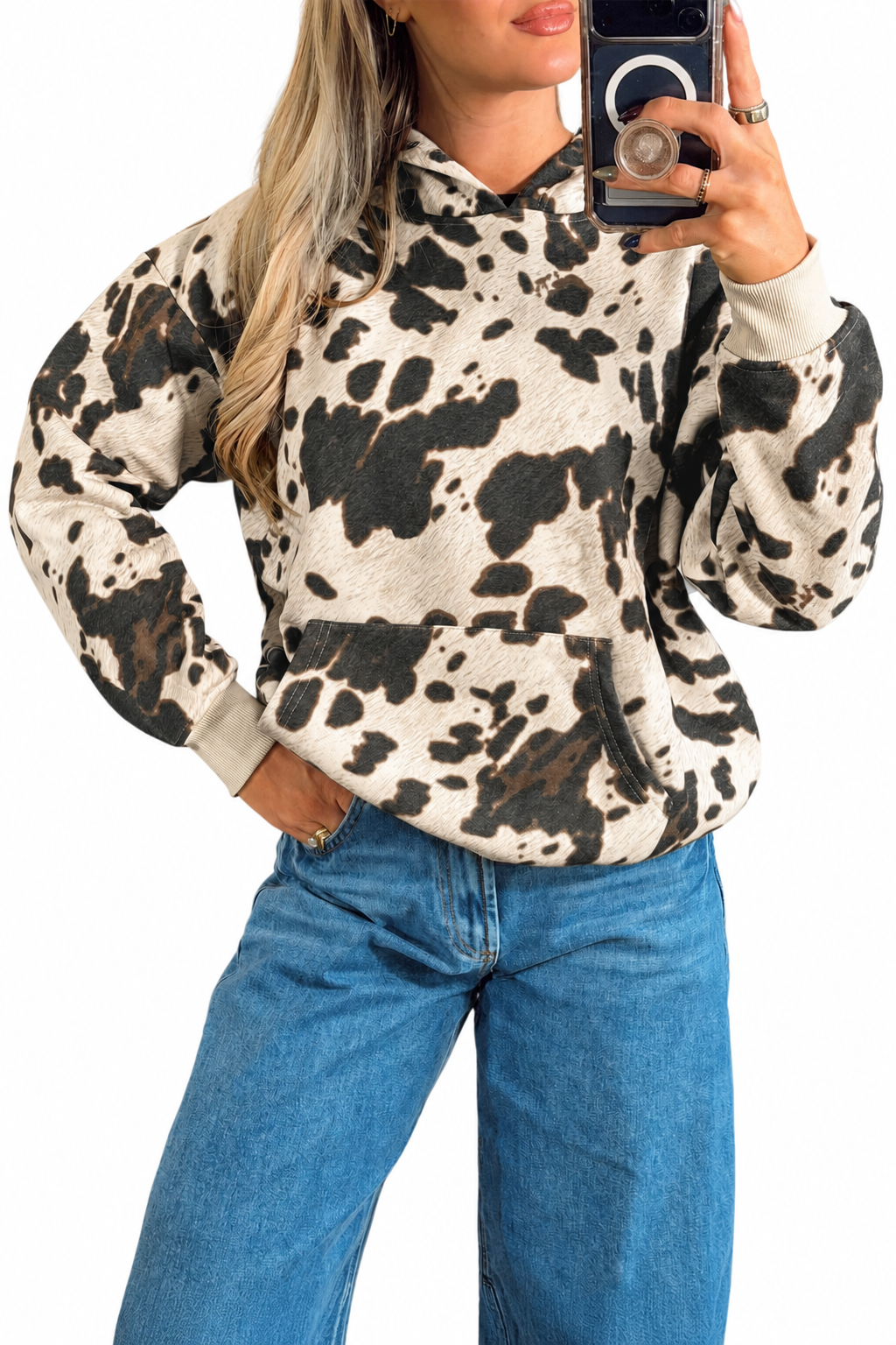 Multicolour Western Print Pocket Hoodie