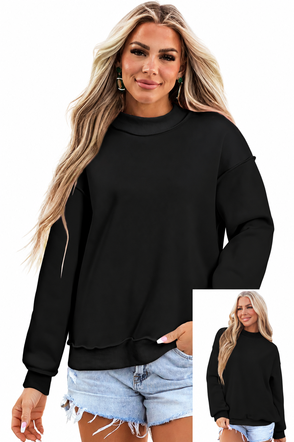 Black Reversible Mock Neck Sweatshirt