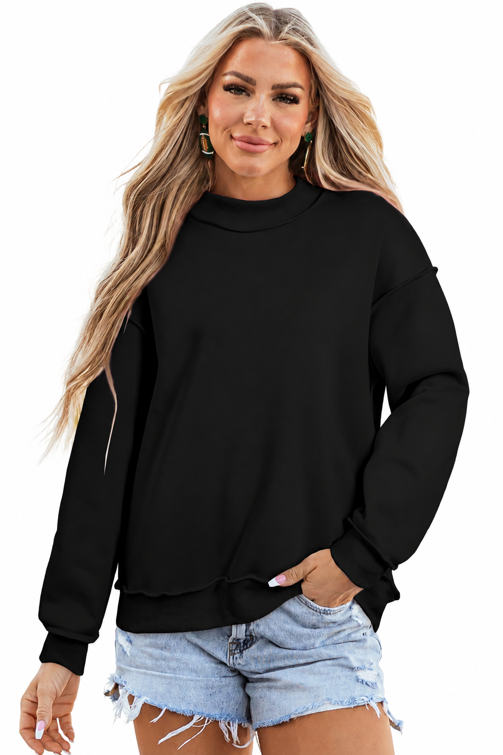 Black Reversible Mock Neck Sweatshirt