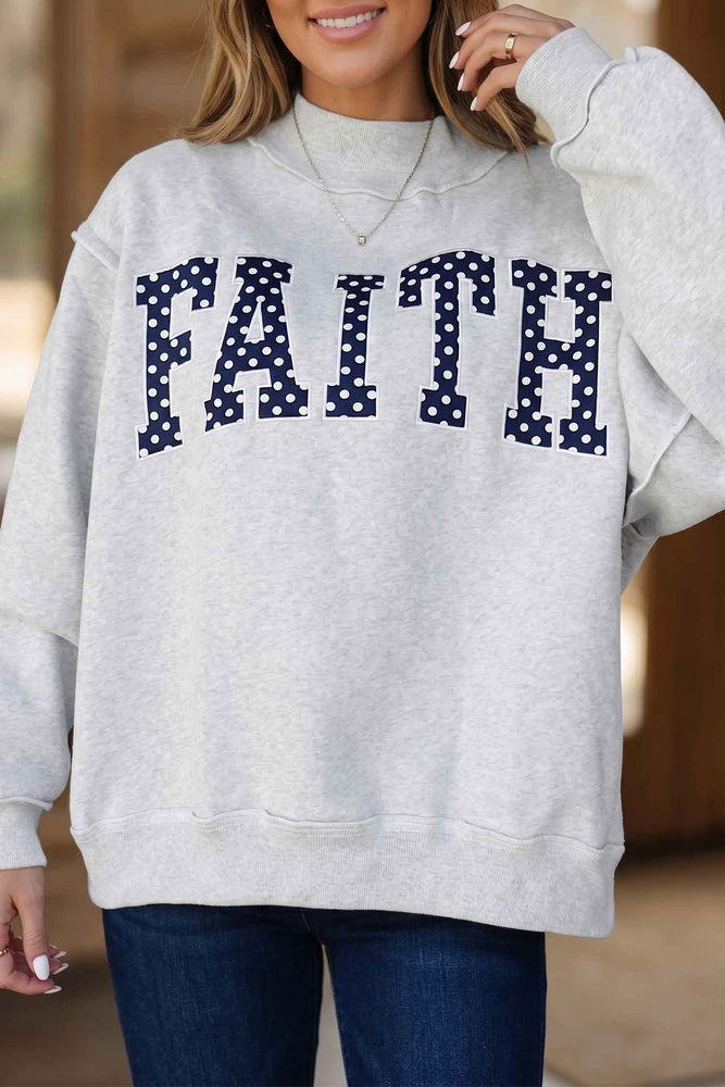 Light Grey Polka Dot Slogan Mock Neck Sweatshirt