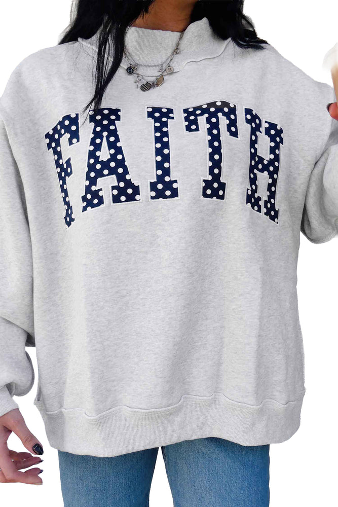 Light Grey Polka Dot Slogan Mock Neck Sweatshirt