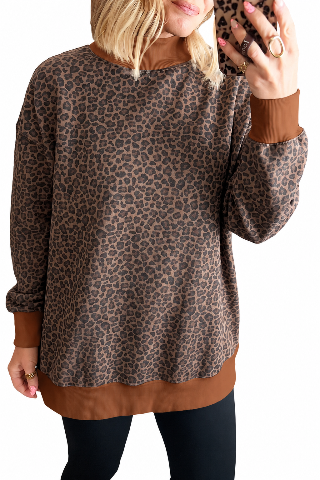 Brown Leopard High Neck Sweatshirt