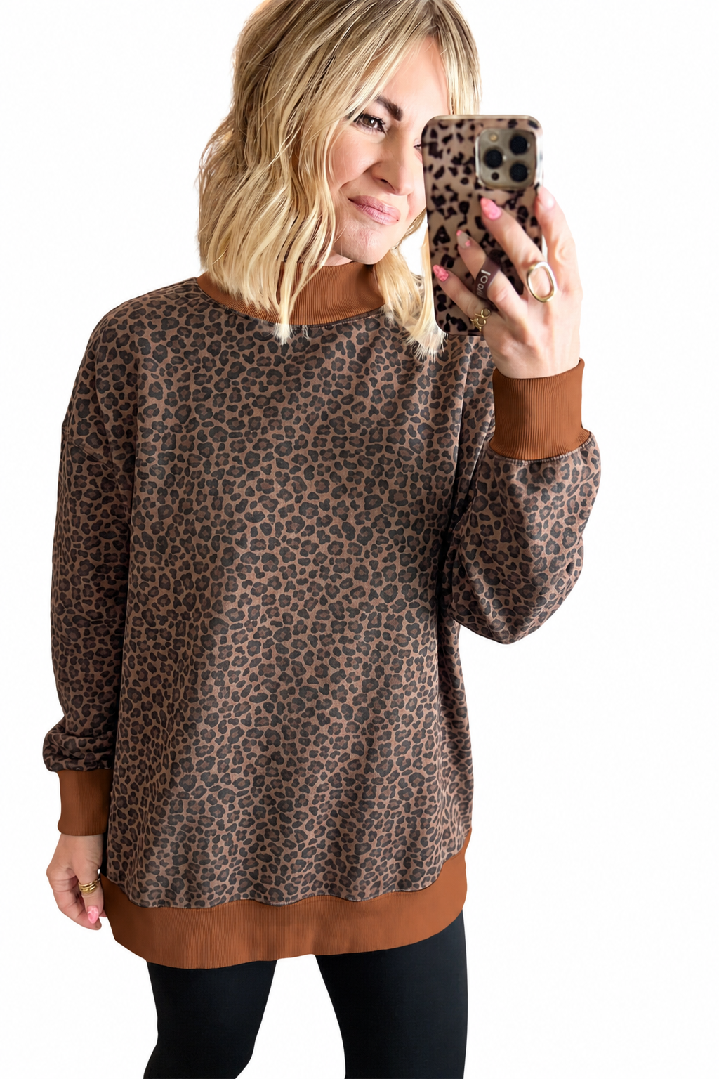 Brown Leopard High Neck Sweatshirt
