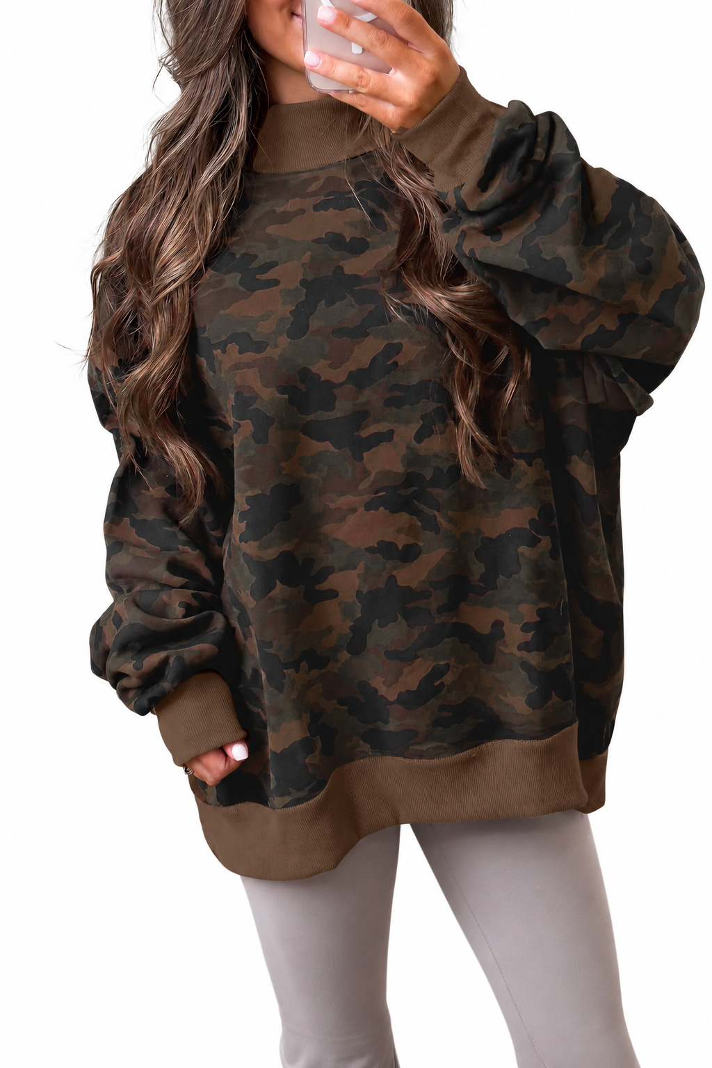 Brown Camo Mock Neck Sweatshirt