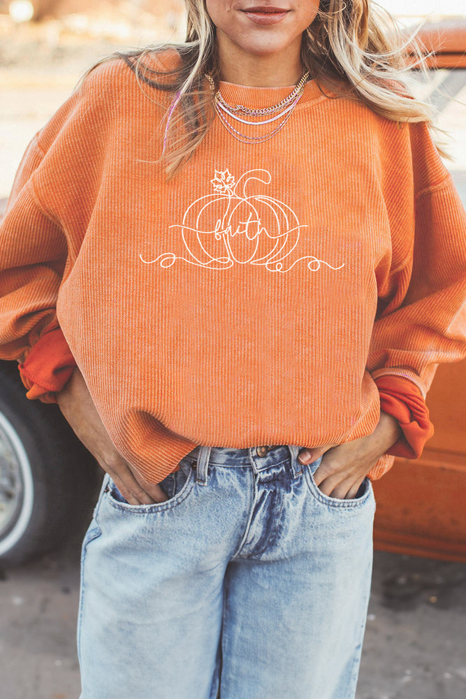 Orange pumpkin Faith graphic sweatshirt view 1