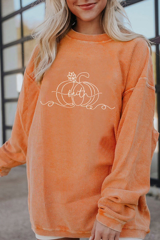 Orange pumpkin Faith graphic sweatshirt view 2