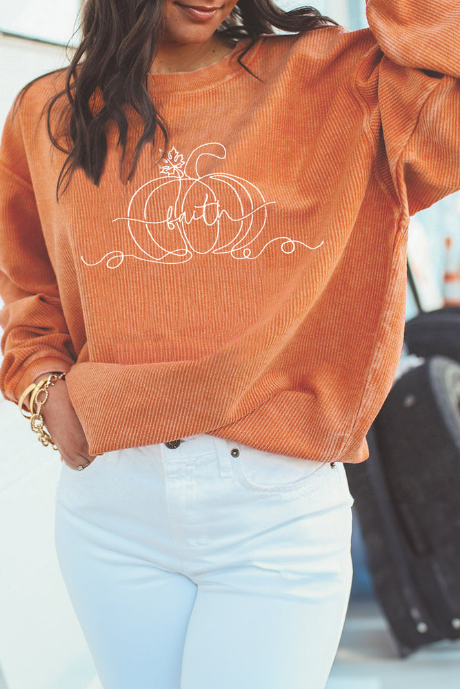 Orange pumpkin Faith graphic sweatshirt view 3