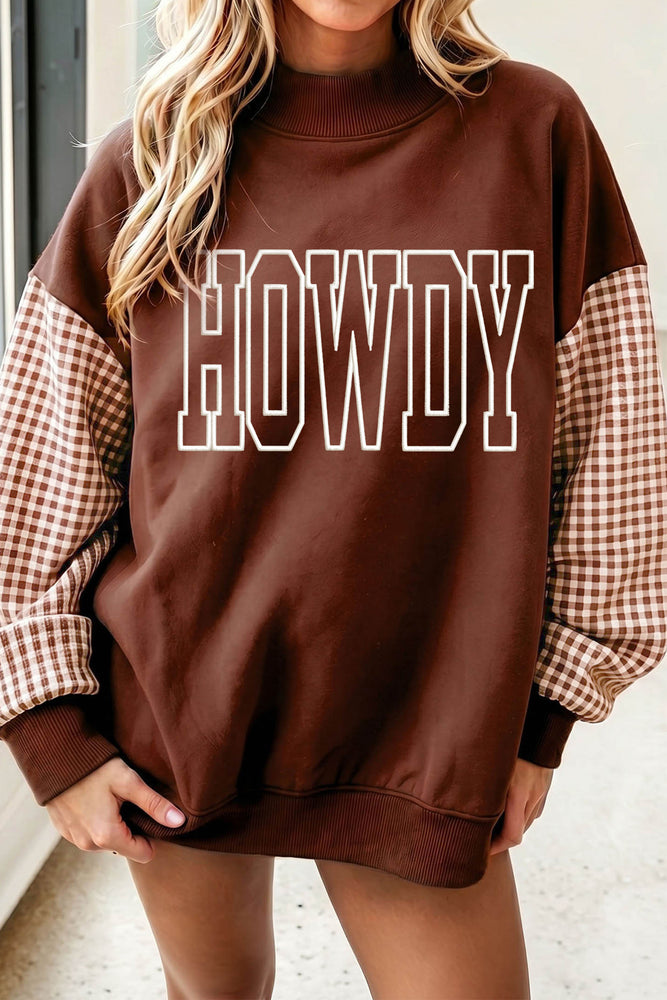 Coffee HOWDY plaid sleeve sweatshirt view 1