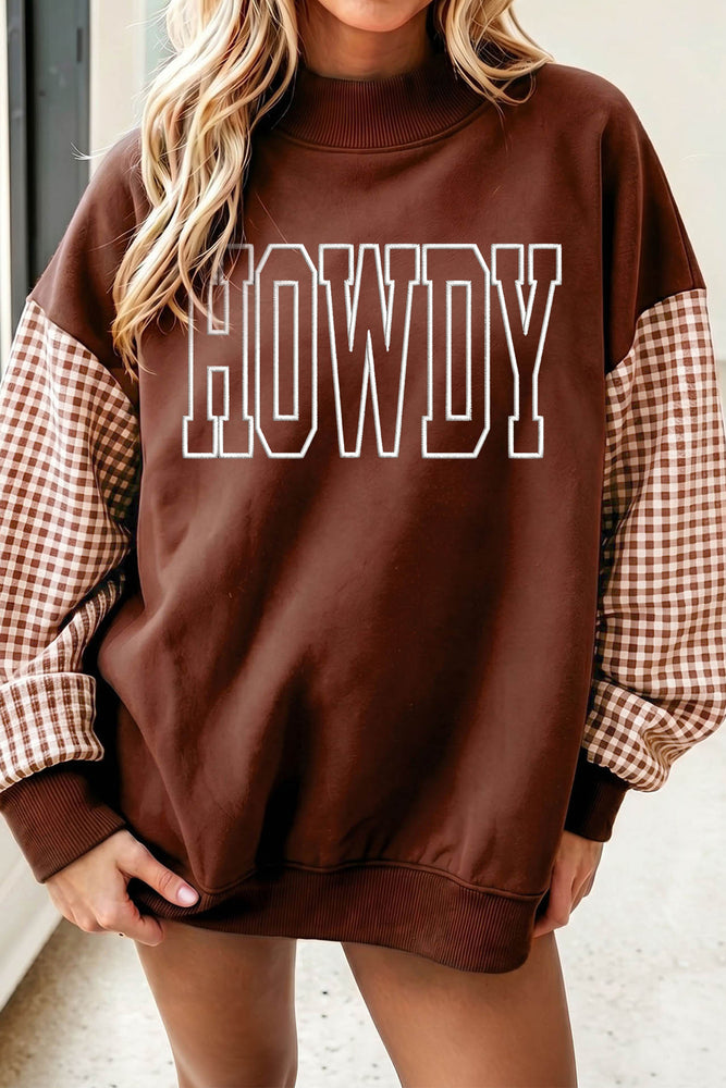 Coffee HOWDY plaid sleeve sweatshirt view 2