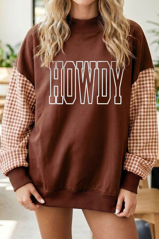 Coffee HOWDY plaid sleeve sweatshirt view 3