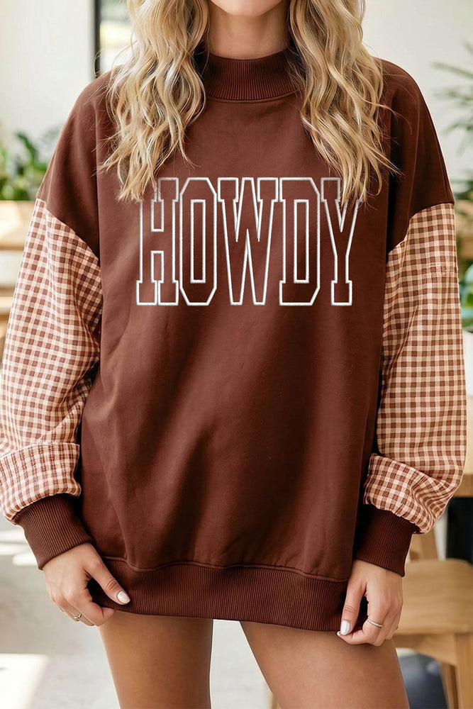 Coffee HOWDY plaid sleeve sweatshirt view 4