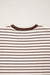 Brown Stripe Ribbed Round Neck Trim Loose Tank Top Dear lover