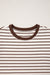 Brown Stripe Ribbed Round Neck Trim Loose Tank Top Dear lover