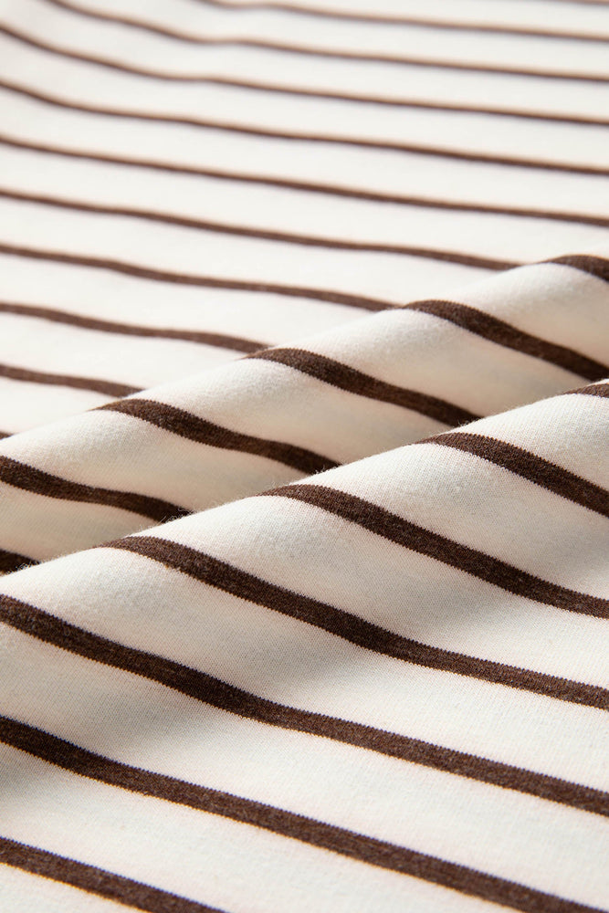 Brown Stripe Ribbed Round Neck Trim Loose Tank Top Dear lover