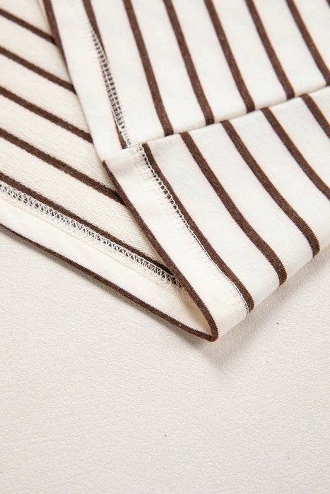 Brown Stripe Ribbed Round Neck Trim Loose Tank Top Dear lover