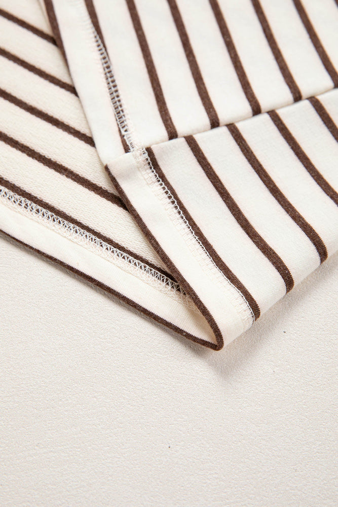 Brown Stripe Ribbed Round Neck Trim Loose Tank Top Dear lover