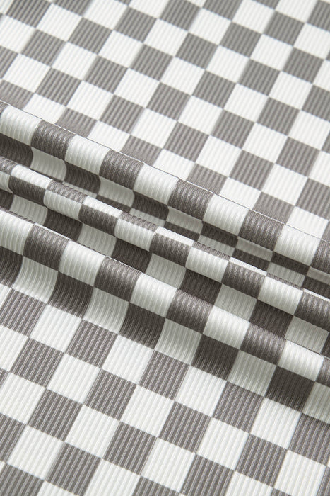 Gray Checkered Print Textured Halter Tank Top Dear lover
