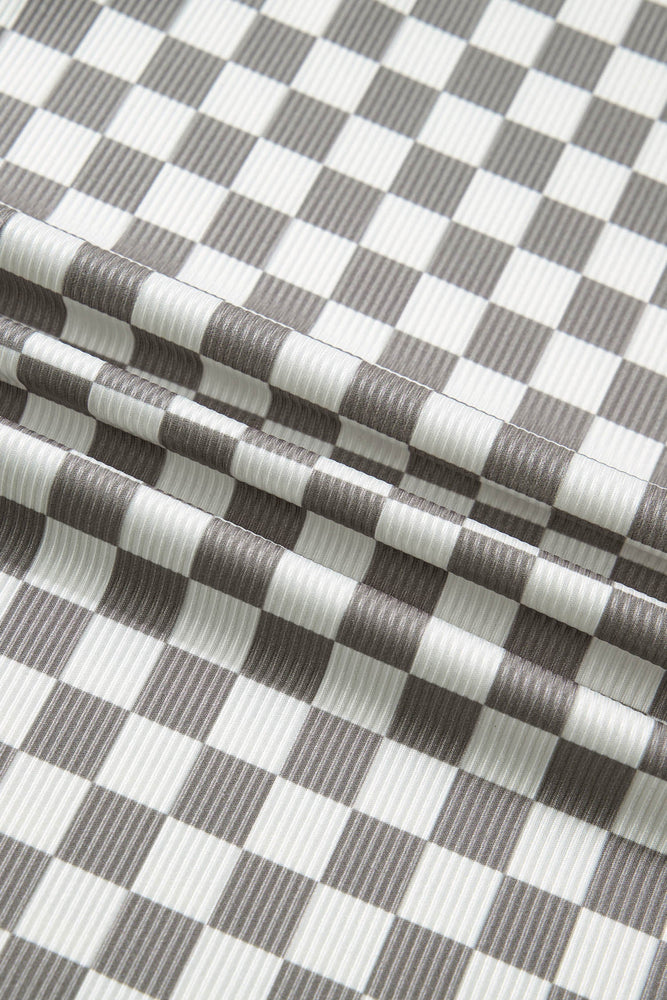 Gray Checkered Print Textured Halter Tank Top Dear lover
