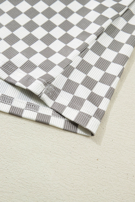 Gray Checkered Print Textured Halter Tank Top Dear lover