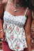 White Contrast Floral Printed Patchwork Spaghetti Straps Babydoll Top Dear lover