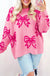 Pink Bow Pattern Drop Shoulder Loose Sweater Dear lover