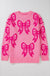 Pink Bow Pattern Drop Shoulder Loose Sweater Dear lover